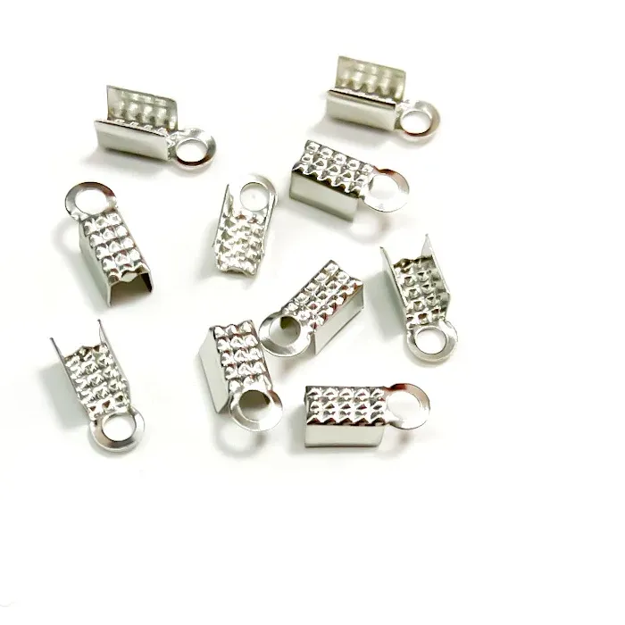 Authentic 100Pcs/Lot Ripple Crimp End Caps Cove Clasps String Ribbon Leather Fold Clip Fastener Beads Connector for Jewelry Making DIY