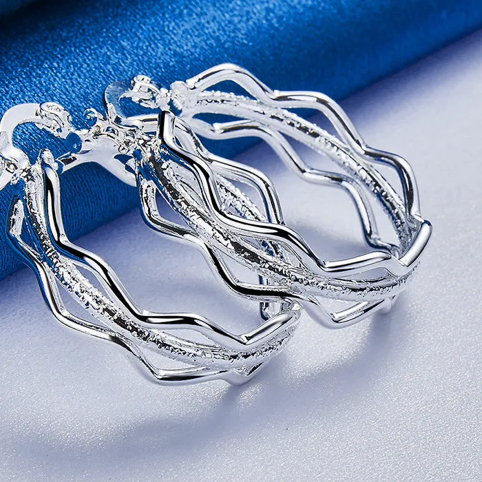 Authentic New Trendy S925 Sterling Silver Fine 27MM Multi-Hoop Frosted Ripple Hoop Earrings For Women Punk Charm Gift Fashion Jewelry