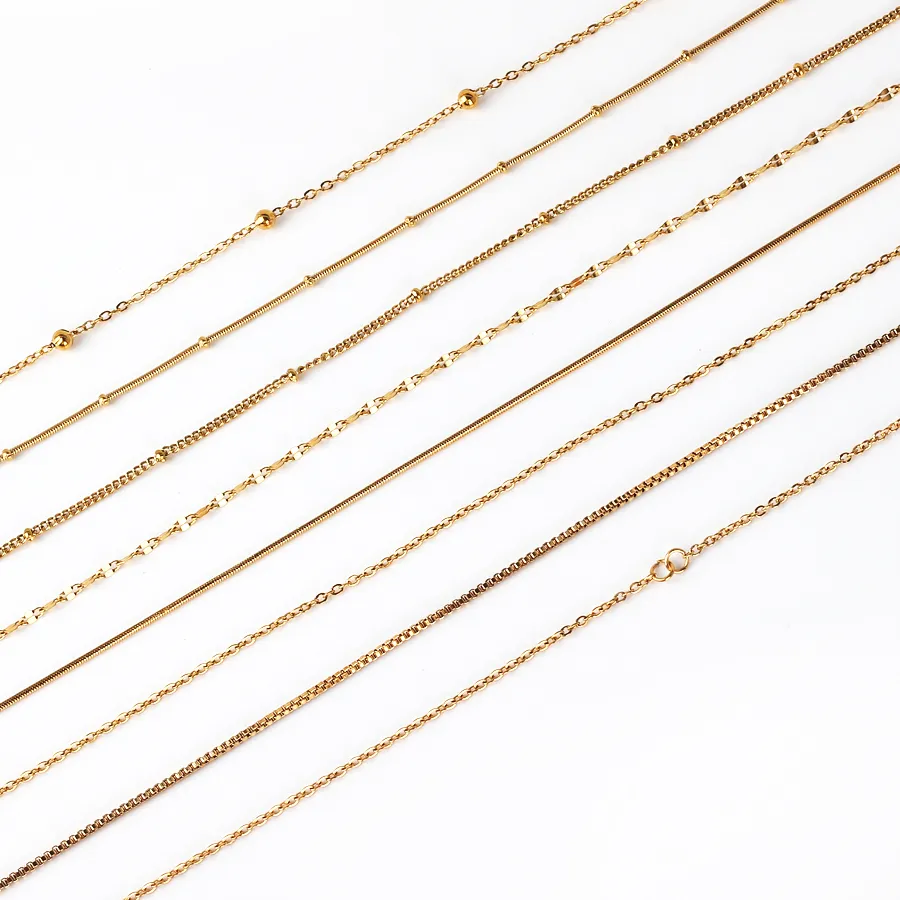 Authentic 18K Gold Color Waterproof Stainless Steel Cuba Cross O Ripple Twisted Chain Necklace Adjustable Chain DIY Necklace Wholesale