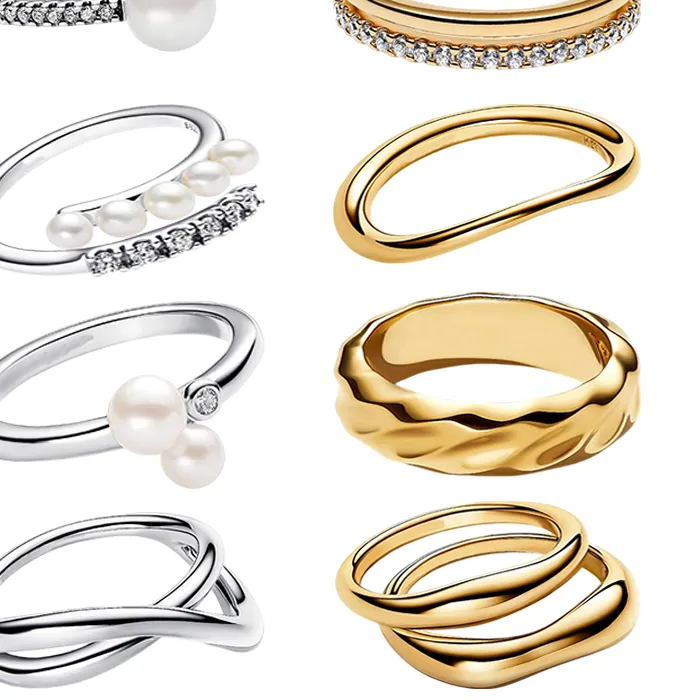 Authentic Hot selling 925 silver organic style dual color double ring ripple crown ring, fashionable DIY charm, exquisite jewelry
