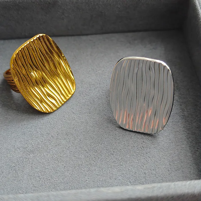 Authentic ANENJERY 316L Stainless Steel Geometry Ripple Open Ring for Women Men Simple Fashion Personality Jewelry Daily Gifts Wholesale