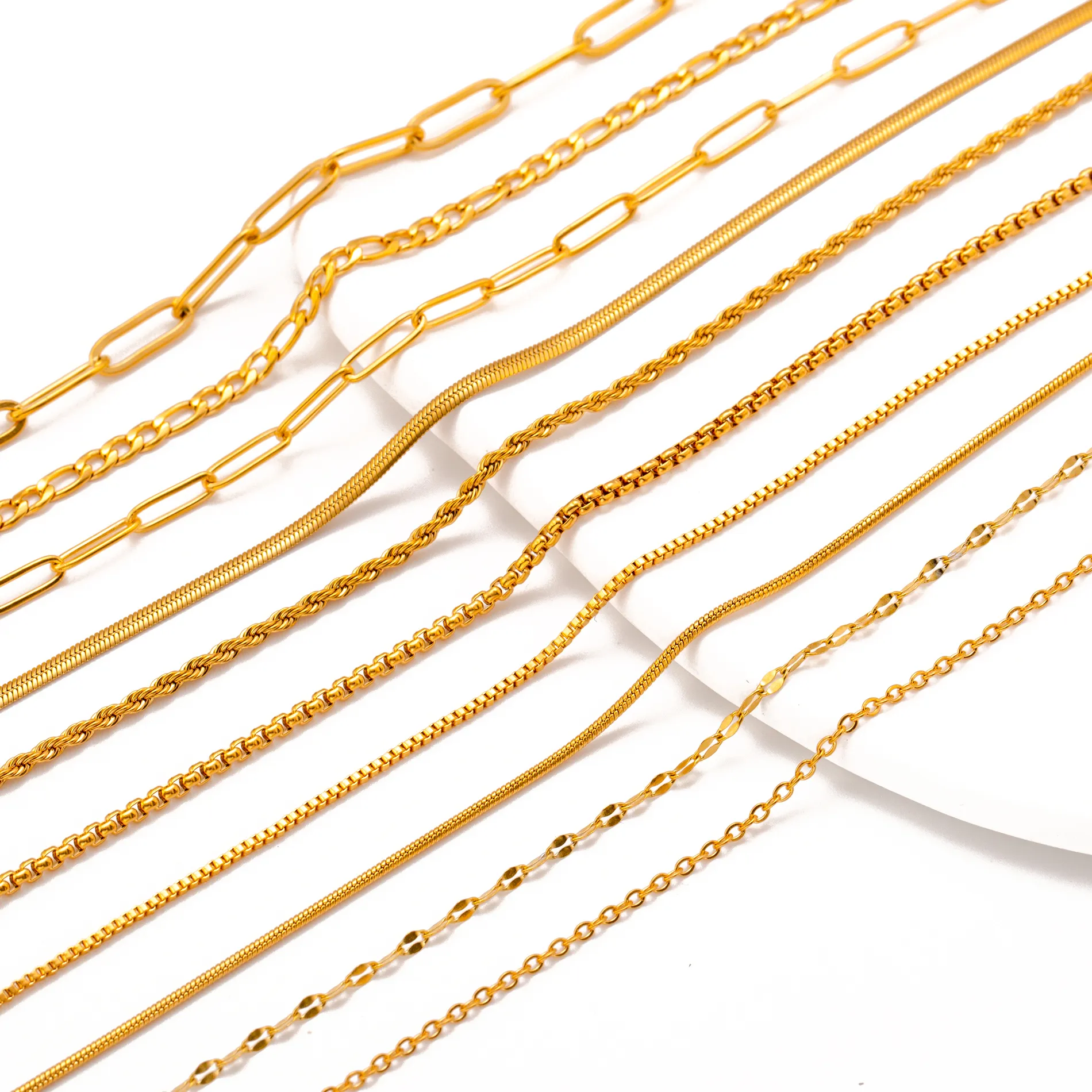 Authentic 5Pcs/Lot Stainless Steel Chains Adjustable Length 45+5cm Cuba/O/Ripple/Twisted Chain DIY Jewelry Necklace With Lobster Clasp