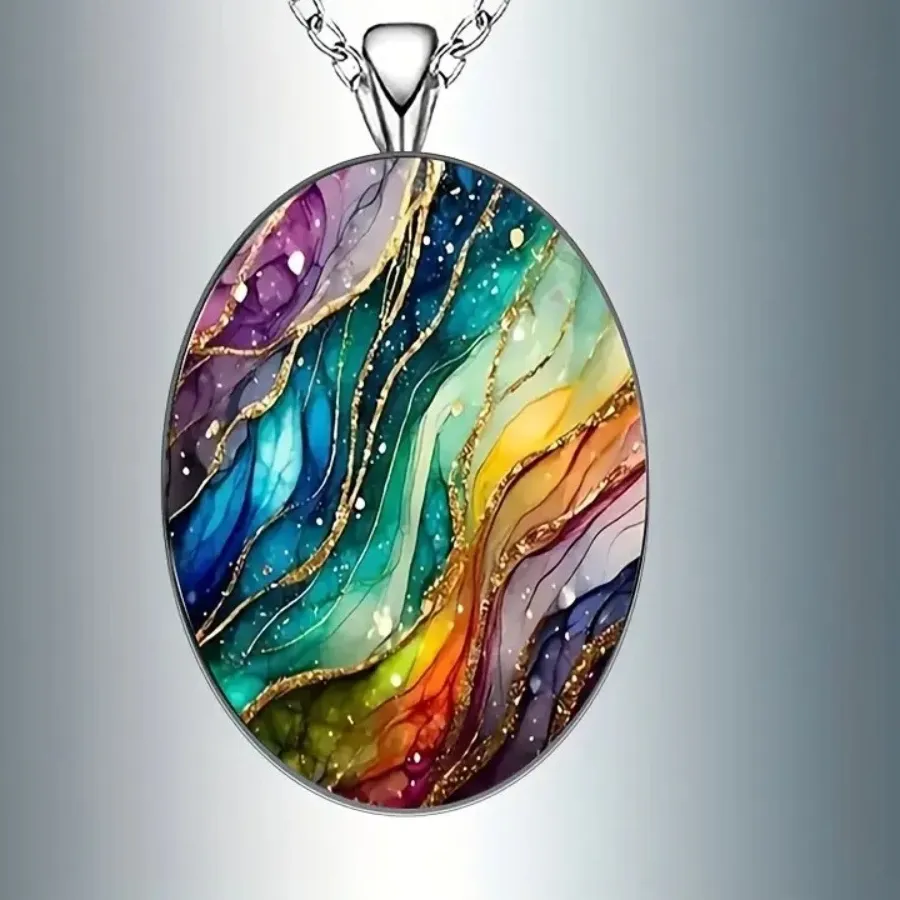 Authentic Celestial Ripple Starry Sky Glass Pendant Necklace
