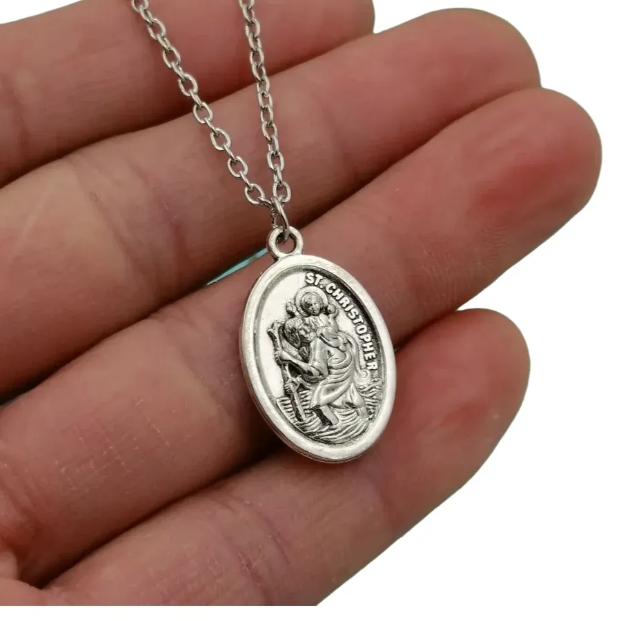 Authentic 10Pcs ST CHRISTOPHER Pendant Necklace, Men Women Amulets, Religious Jewelry A-969d
