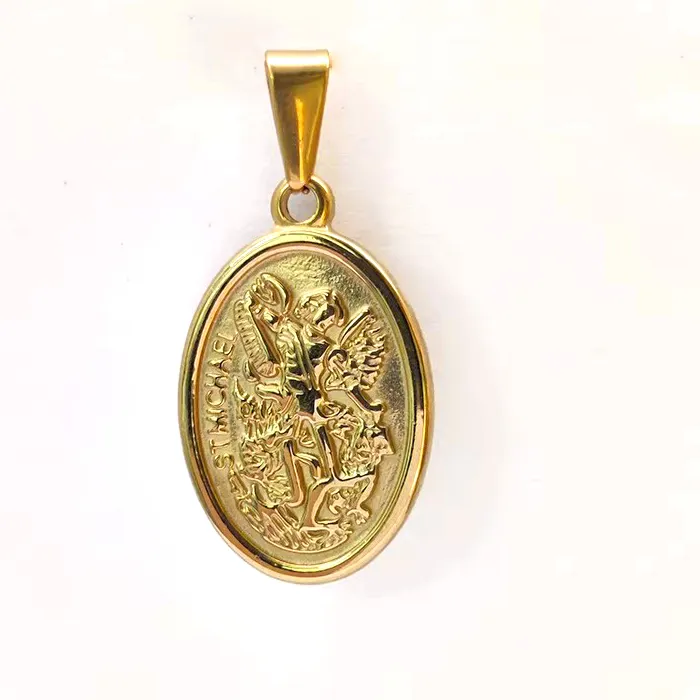 Authentic Hypoallergenic 316L Gold Plated Pendant Necklace - Saint Michael & Saint Christopher, Ideal for Men