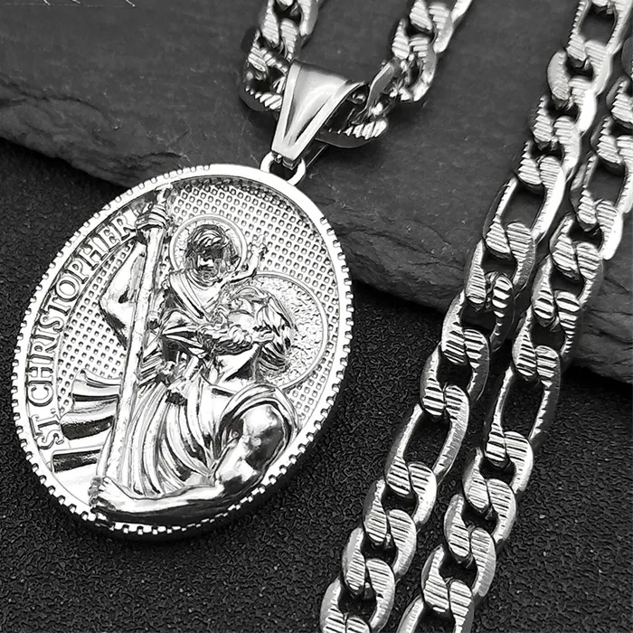 Authentic Religious St.christopher Protect Us Medal Necklace Silver Color Catholic Saint Chain Jewelry