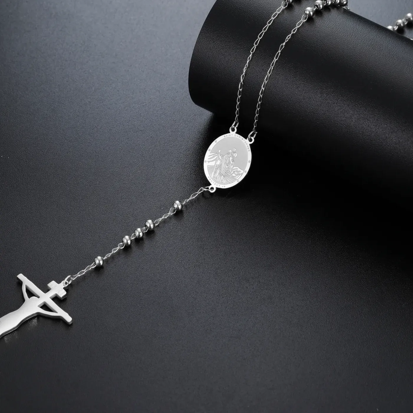 Authentic LIKGREAT Christian Cross Necklace St Christopher Sweater Chain Catholic Jewelry Christmas Amulet Gifts