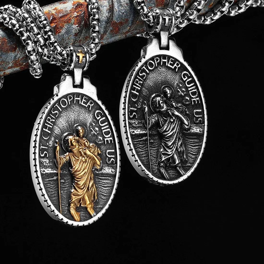 Authentic St Christopher Men Pendants 316L Necklace Chain Traveler Amulet Jesus Retro Rock for Male Jewelry