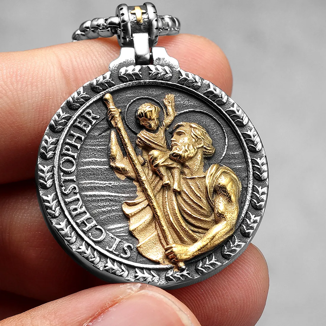Authentic St. Christopher Medal Pendant Necklace Religious Protection Jewelry Traveler Chain Amulet Retro for Male Jewelry
