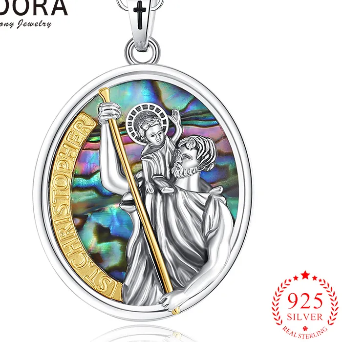 Authentic Shield of St. Christopher: Abalone Shell Cross Amulet for Protection and Guidance