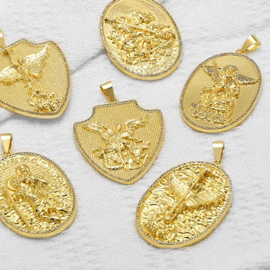 Authentic Ocesrio St Michael Medals For Necklace Gold Plated Saint Christopher Shield Pendant Jewelry Making Supplies Pdtb919