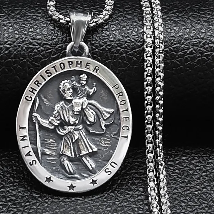 Authentic Saint Christopher Protect Us Cross Medal Necklace Archangel Saints Protection Amulet Necklaces Jewelry NZZ303S05