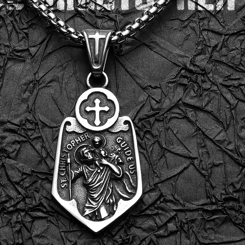 Authentic Cross Shield St.Christopher Men Necklaces Pendant Chain Powerful Amulet Vintage For Women Jewelry