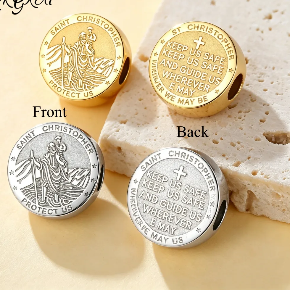Authentic St Christopher Pendant Bead Saint Christopher Protect Us Travel Safety Christian Cross Bracelet Jewelry