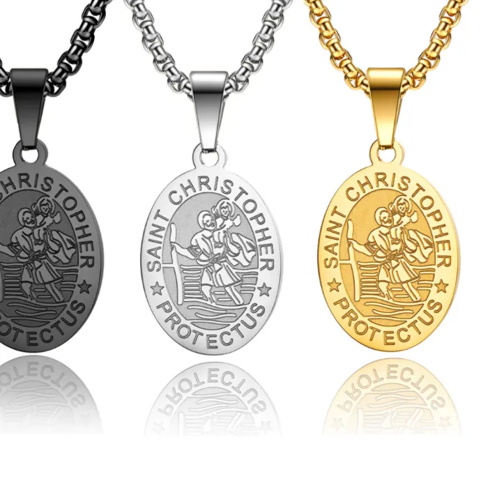 Authentic Christian St. Christopher Protect Us Medal Necklace St. Michael Pendant Collares For Men Jewelry