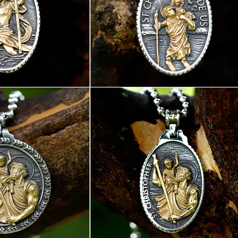 Authentic 2022 Dragon slayer st george St Christopher Men's Patron Saint Of Time Travelers Archangel Michael round Pendant Chain Necklace
