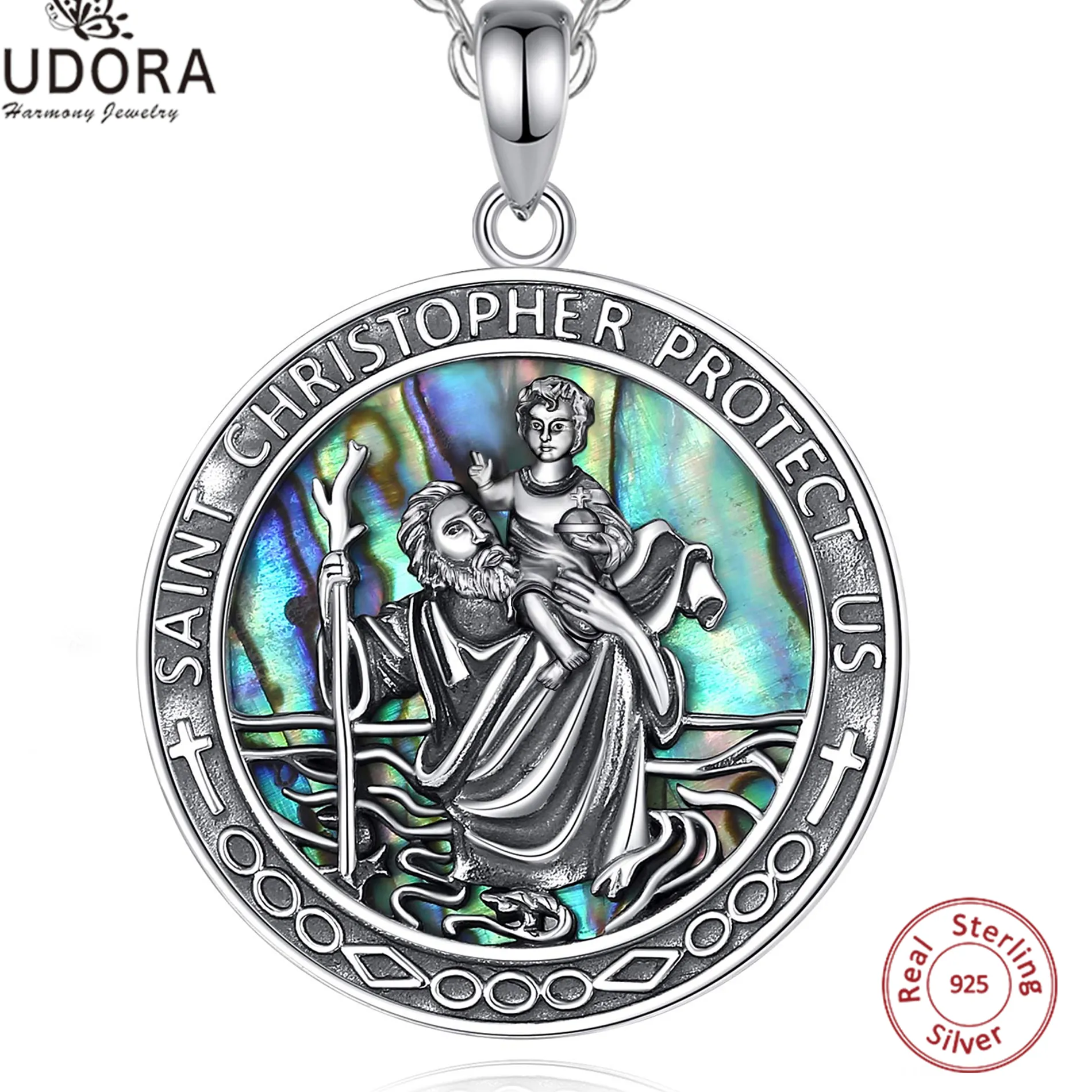 Authentic St. Christopher Abalone Shell Sacred Traveler Amulet