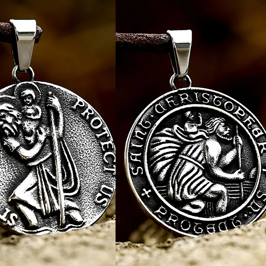 Authentic Vintage St Michael Medal Sacred Pendant St Christopher Amulet Necklaces For Men Religious Jewelry