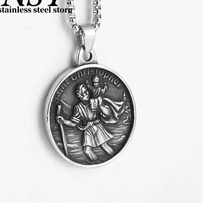 Authentic Travel Safe Compass St Christopher Chain Necklaces for Men Jewelry Accessories