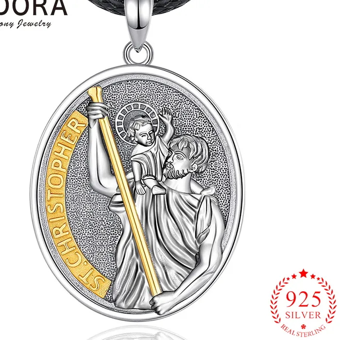 Authentic Eudora Saint Christopher Necklace 925 Sterling Silver Catholic Amulet Medal Pendant Religious Jewelry Fine for Men Woman
