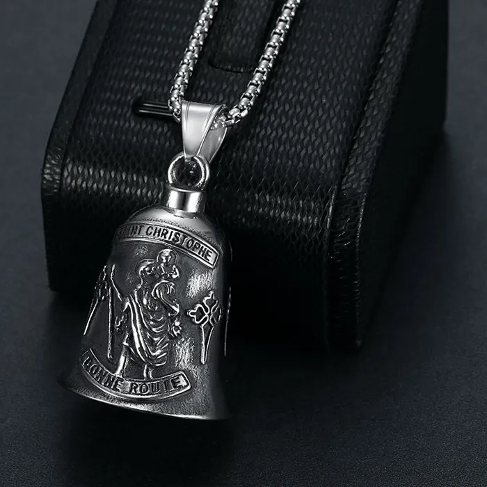 Authentic St. Christopher Bell Necklace Pendant Men's Cycling Lucky Charms Exorcism Jewelry Motorcycle Accessories