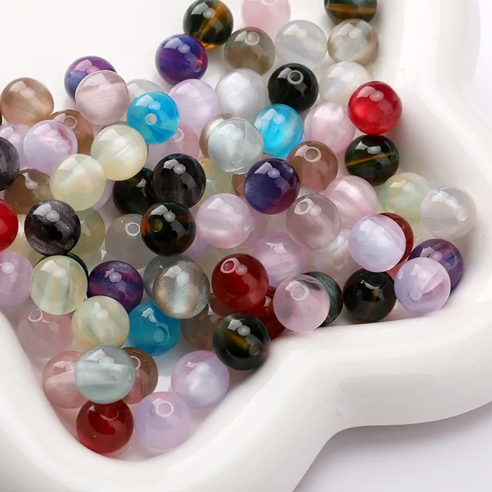 Authentic 10mm 10pcs Resins Cat Eye Beads Loose Round Loose Spacer Beads Pattern For Jewelry Making DIY Bracelet Necklace Accessories