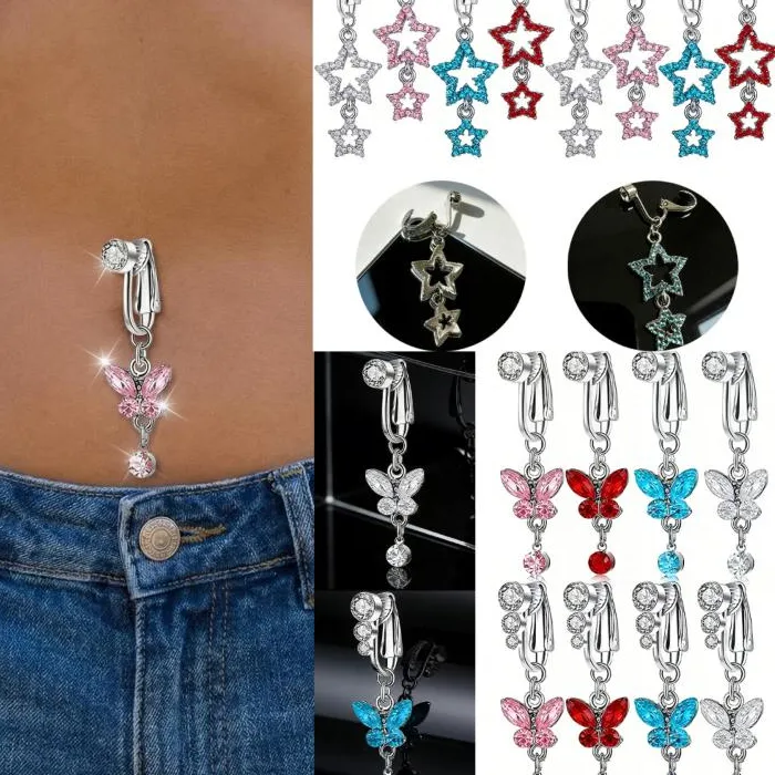 Authentic Butterfly Belly Button Clip Non Perforated Pentagram Navel Jewelry Chic For Girlfriend