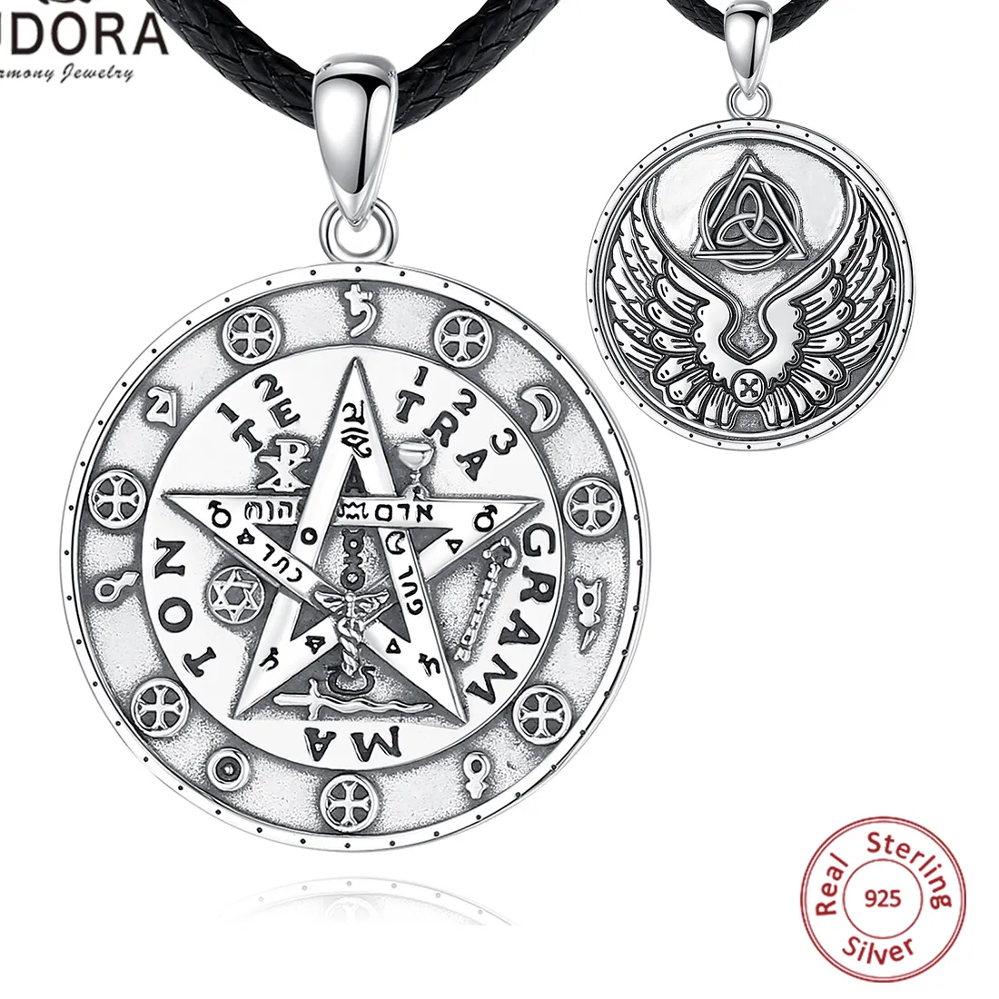 Authentic Eudora 925 Sterling Silver Pentagram Runes Necklaces Man Amulet Star Tetragrammaton Pendant Personality