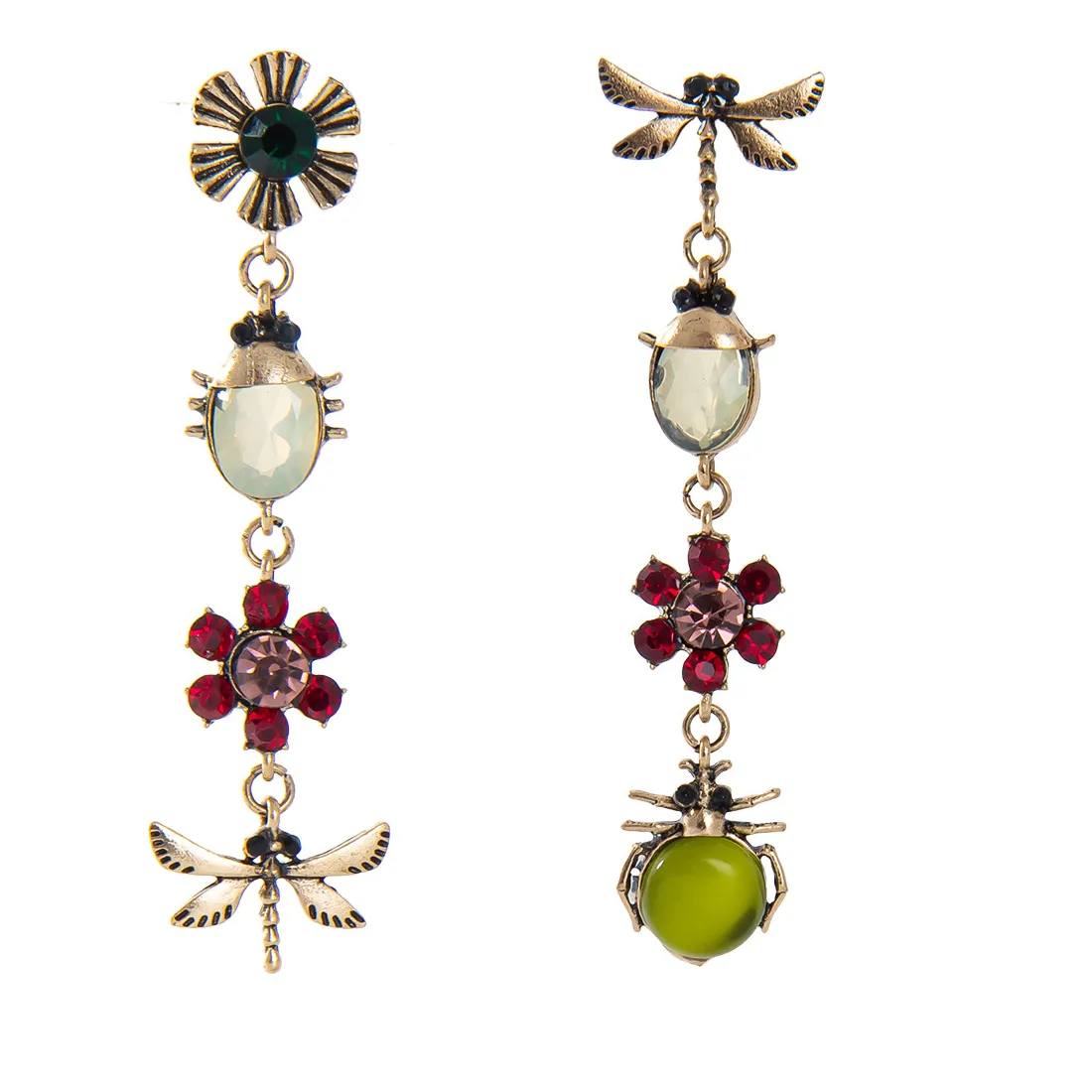 Authentic Jewelry Long Mismatch Crystal Halloween Insect Ladybug Bug Flower Beetle Dragonfly Drop Earrings