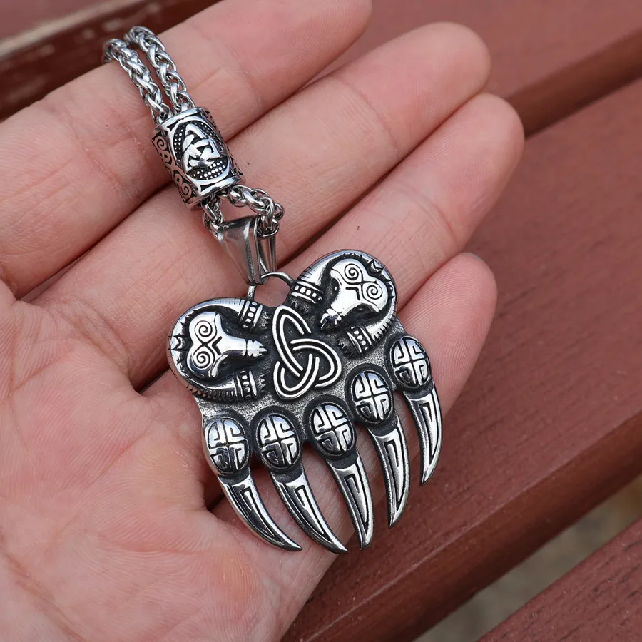 Authentic Viking Retro Bear Claw Men Amulet Pendant Domineering Animal Bone 316L Necklace Jewelry