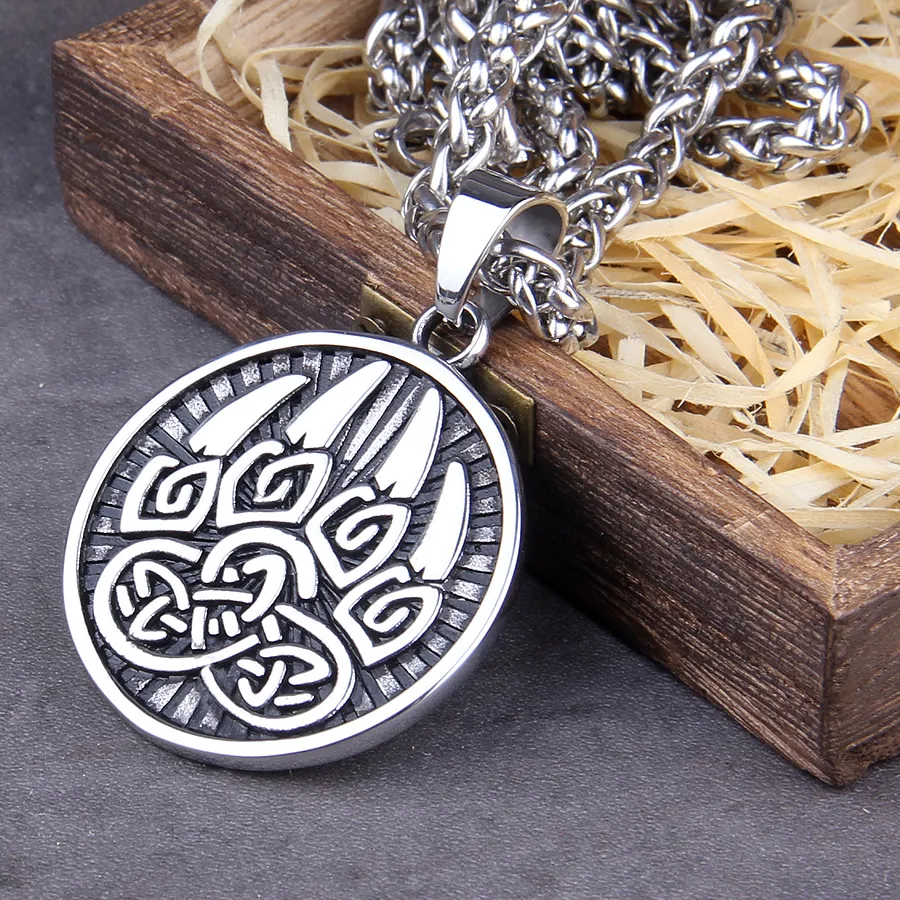 Authentic 316L Classic Animal Bear Claw Men's Pendant Necklace Viking Bear Amulet Jewelry