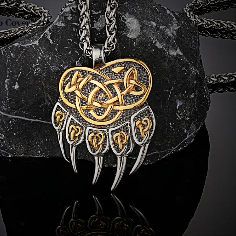 Authentic The Primal Guardian Norse Rune And Wolf Claw Gold- Plated Protection Amulet