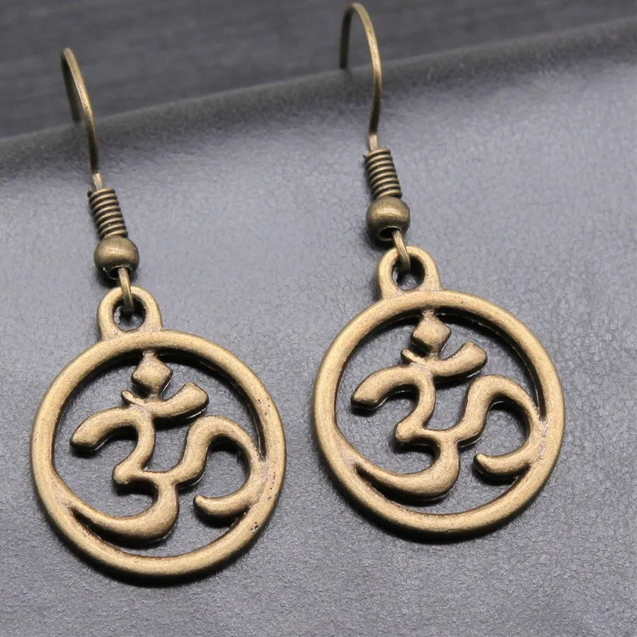 Authentic Echoes of the Eternal: Sacred Om Bronze Talisman Earrings