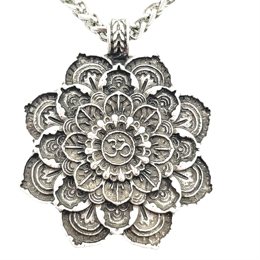 Authentic Om Yoga Lotus Flower Pendant Necklace Religious Buddha Mandala Meditation Spiritual Indian Jewelry