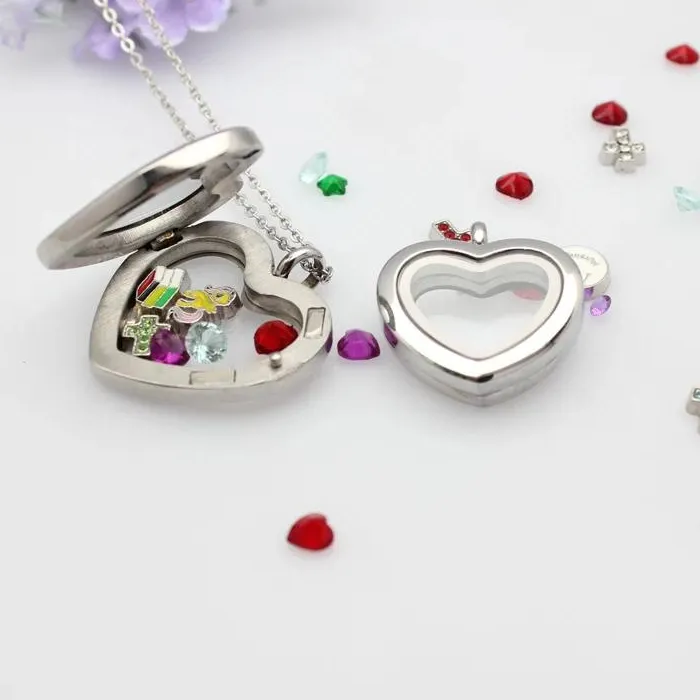 Authentic 24mm 30mm heart Floating Locket pendant magnetic Glass locket medallion for necklace chains jewelry making