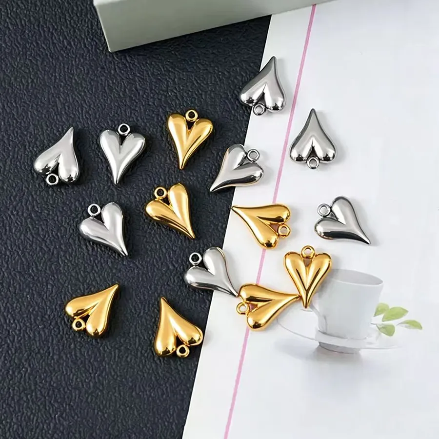 Authentic 10pcs Stainless Steel Big Hole Heart Charms Pendants for DIY Jewelry Findings Women Necklace Bracelets Supplies Earrings Making