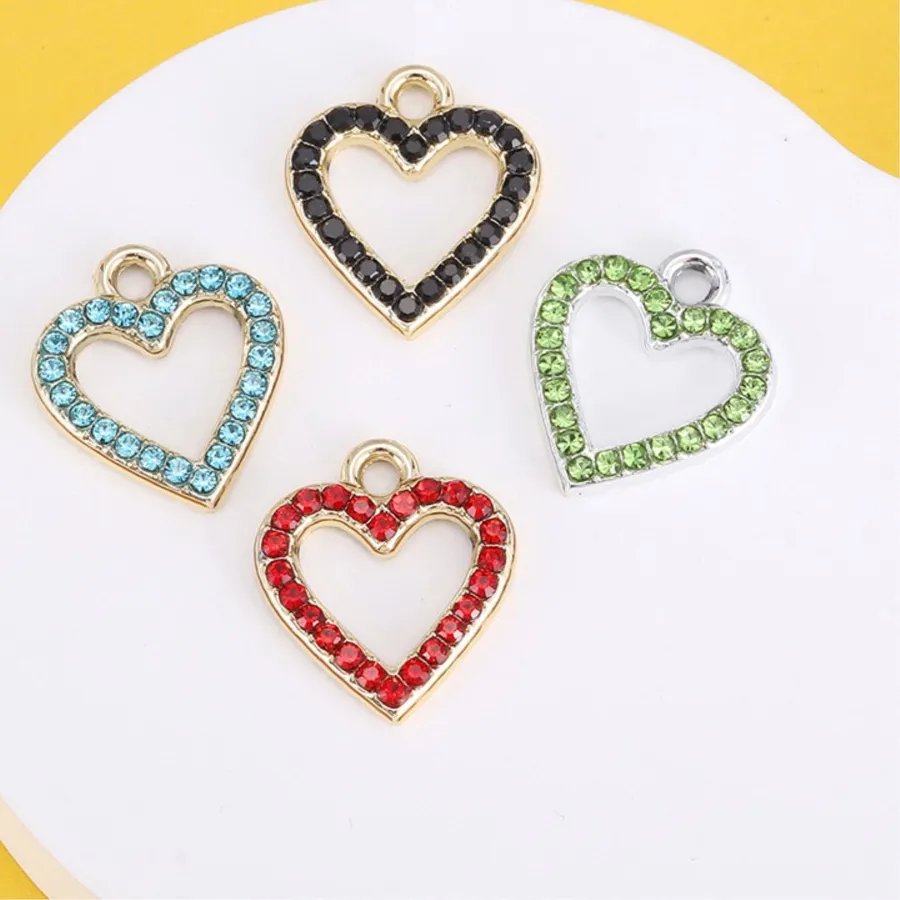 Authentic 10pcs Heart Pendant Charms With Glass Rhinestone Dangle For DIY Bracelet Necklace Earrings Jewelry Making Supplies Accessories