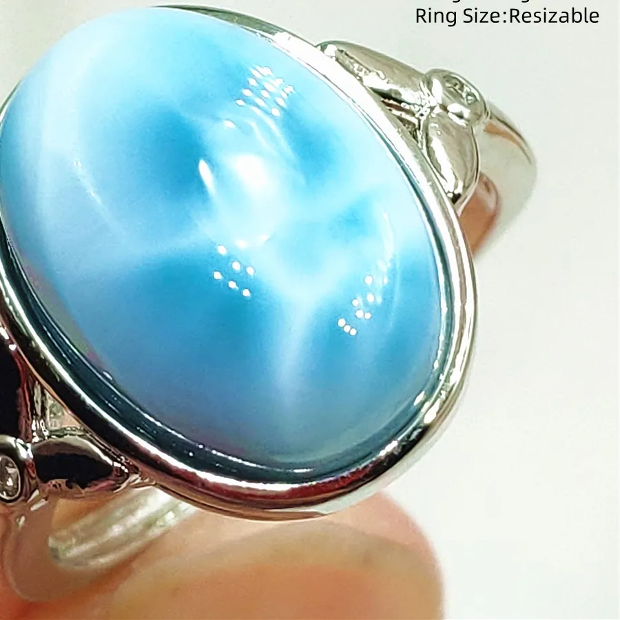 Authentic Celestial Ocean Serenity Ring - Rare Blue Larimar Water Pattern Amulet