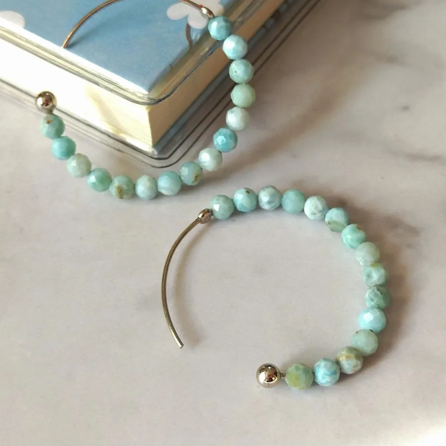 Authentic LiiJi Real 925 Sterling Silver Earring Real Turquoise Labradorite Larimar Hoop Earring for Women Jewelry