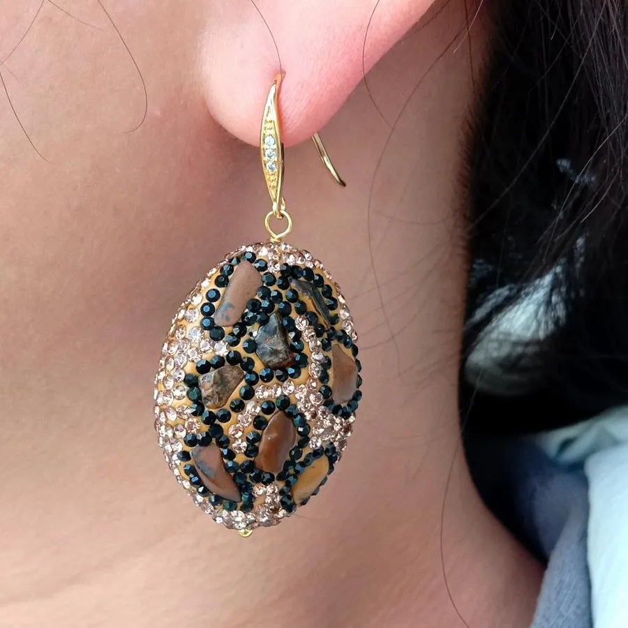 Authentic yygem 28x36mm Natural Stones Bohemia Dangle Drop Earrings Tiger Eye Hook Cz Pave Earrings Jewelry Accessory