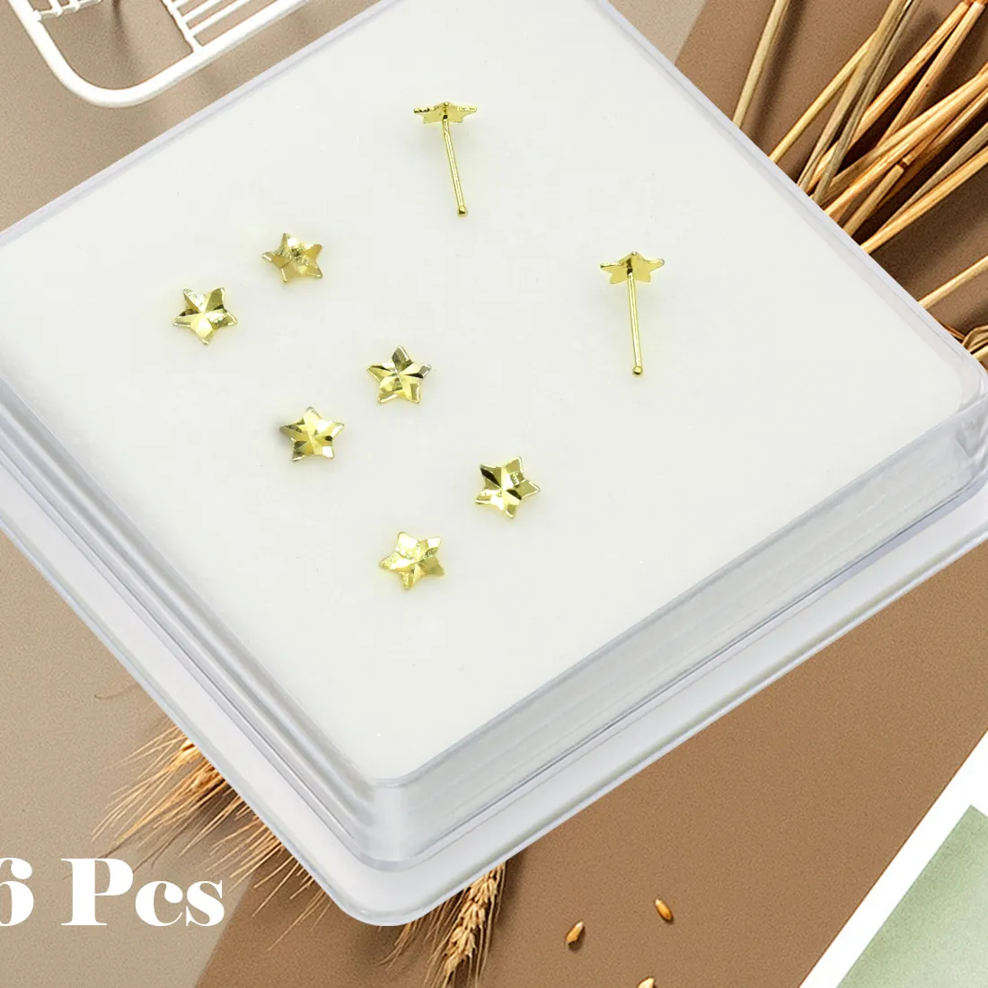 Authentic Sterling Silver 925 Face Nose Piercing Stud Plain Silver Pentagram Star Ball End Nose Nail Jewelry Stud Earring