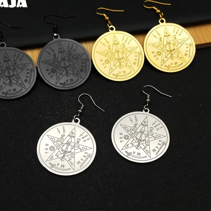 Authentic Tetragrammaton Gold Pentagram Hoops