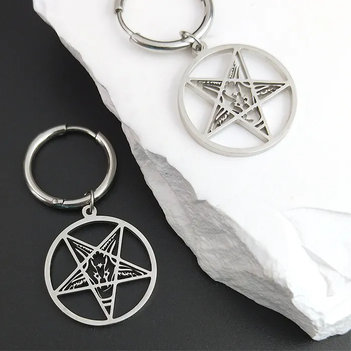 Authentic Mystic Goat's Path Inverted Pentagram Hoop Earrings