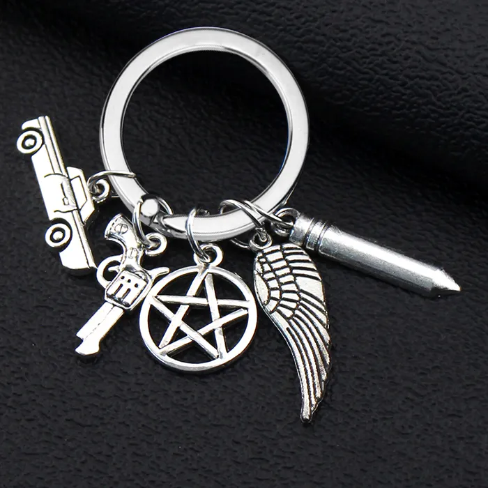 Authentic Movie Supernatural Keychain Dean Sun Pendant Keychain Retaining Ring Pentagram Keychain