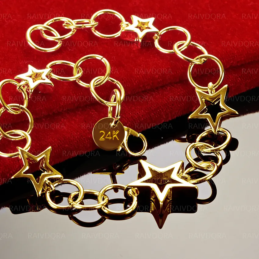 Authentic 18K Gold Plated Hollow Pentagram Bracelet 'S Jewelry Exquisite Birthday