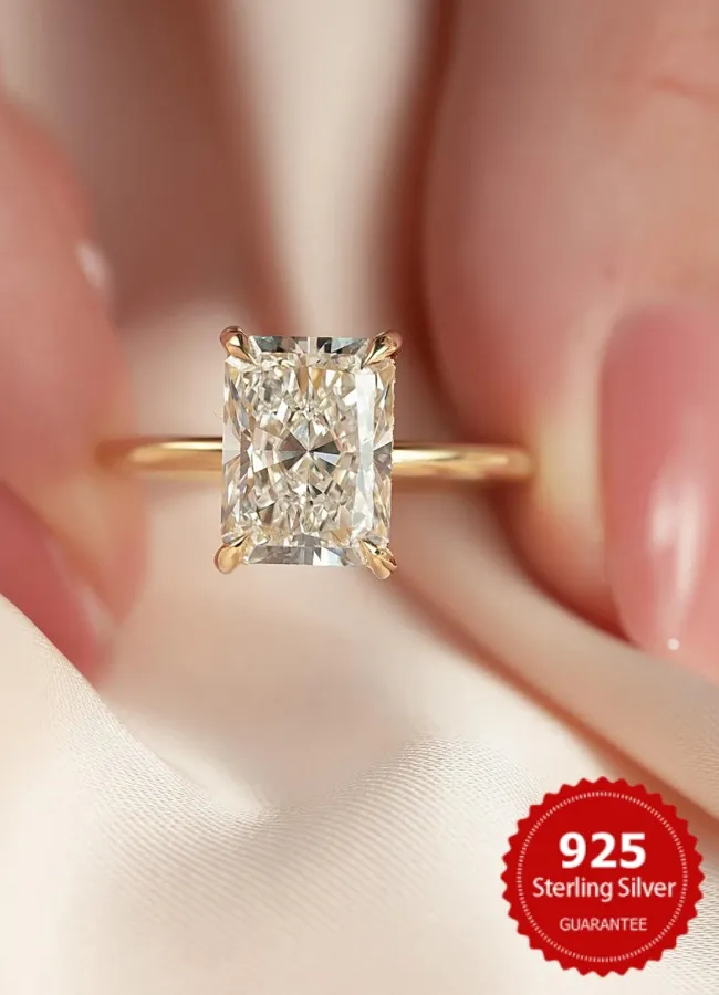 Authentic 925 Sterling Silve Gorgeous Shiny 1-5CT Zircon Rectangle Ring For Women Engagement Wedding Luxury High Quality Fine Jewelry