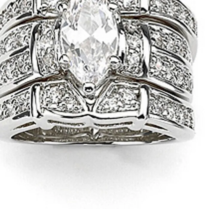 Authentic 14KT White Gold Marquise Cut 5A Zircon Promise Ring Party Wedding Band Rings for Women Men Jewelry