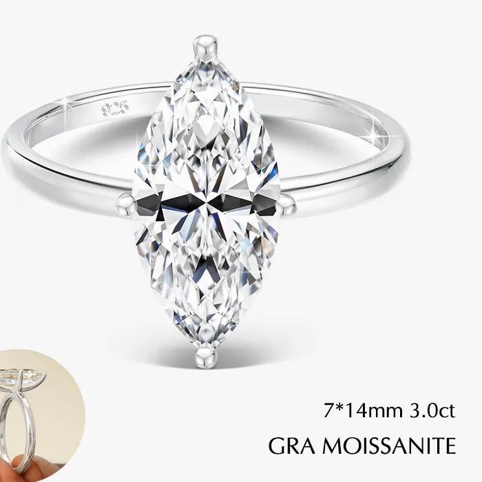 Authentic Gra 2 3Ct Moissanite Ring Man Marquise Cut Vvs1 925 Silver Sparkling Diamond Jewelry For