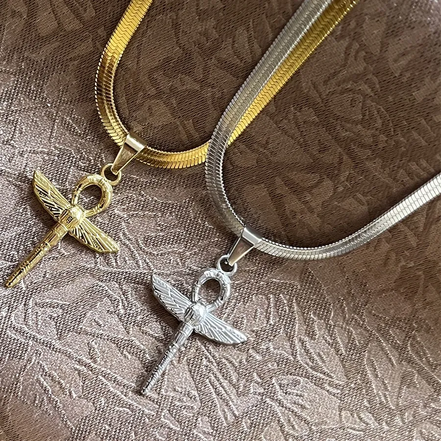 Authentic Cross Of Eternal Life Egyptian Ankh Necklace Snake Blade Chain For Women Men Goth Jewelry Loose Charm Findings