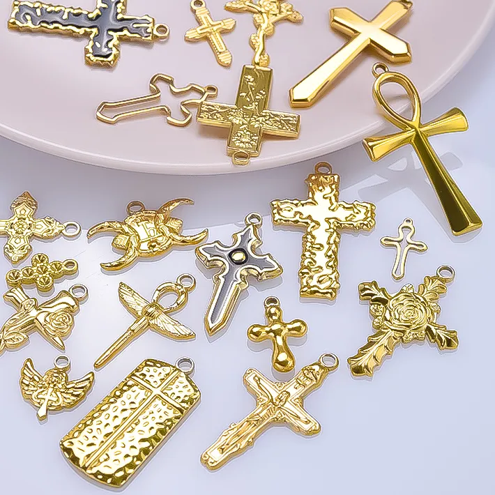 Authentic Different Corss Pendant 5pcs/Lot No Fade Ankh Fire Rose Flower Nail Pendants For Jewelry Making Bulk DIY Charms